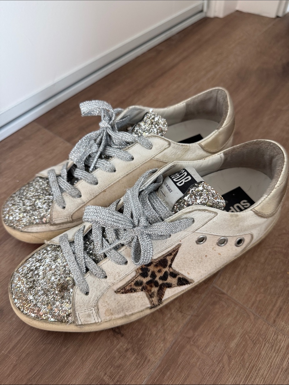 Golden Goose Glitter Toe Leopard Star Low-Top Sneakers - Gold & Silver